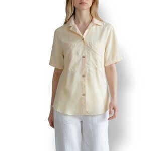 4/$20 Travelsmith Pale Yellow Buttercream Utility Tunic Blouse Dual Pockets SM